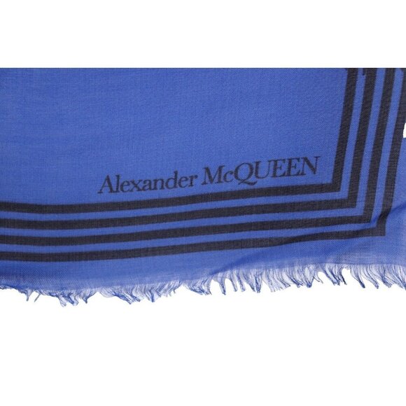Alexander McQueen Unisex 120x140 Blue Black All-Over Logo-Print Modal Knit Scarf - Picture 5 of 6